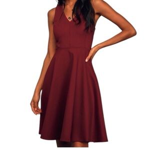 LULUS Hello World Wine‎ Red Midi Dress Ponte Knit Size XL Lined Skater Party M